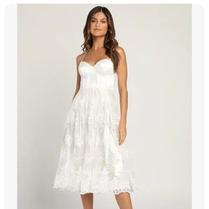 Lulus My Darling Daydreamer White Lace Bustier Midi Dress
